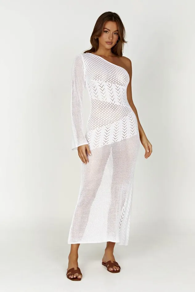 Women Meshki Dresses Jody One Shoulder Mixed Yarn Dress 8211 White