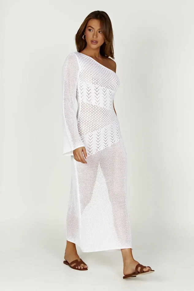 Women Meshki Dresses Jody One Shoulder Mixed Yarn Dress 8211 White