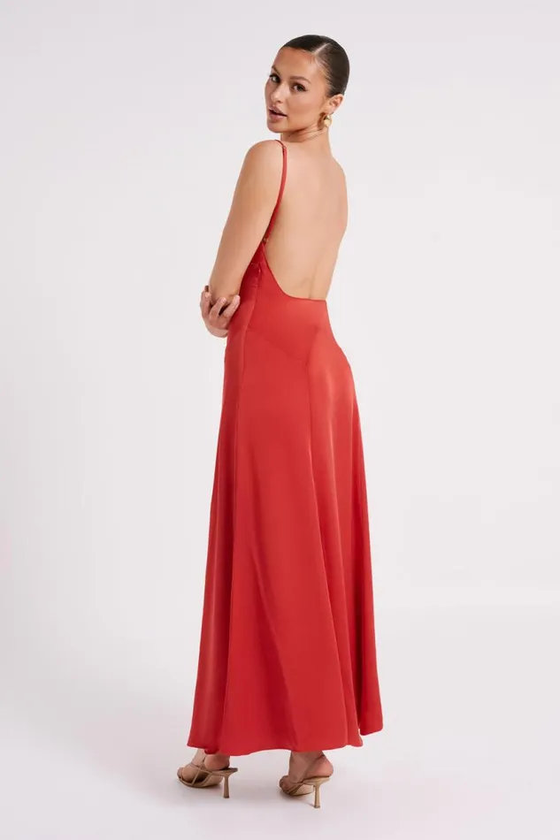 Women Meshki Dresses Kamala Low Back Satin Maxi Dress 8211 Red