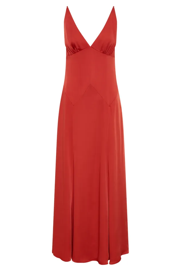 Women Meshki Dresses Kamala Low Back Satin Maxi Dress 8211 Red