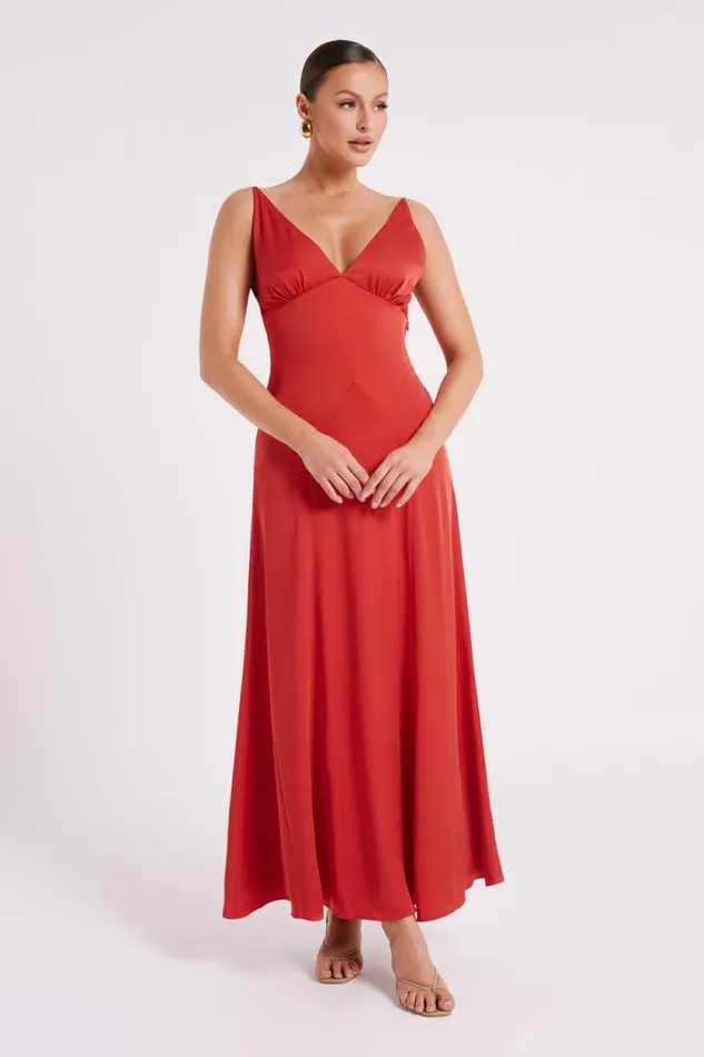 Women Meshki Dresses Kamala Low Back Satin Maxi Dress 8211 Red