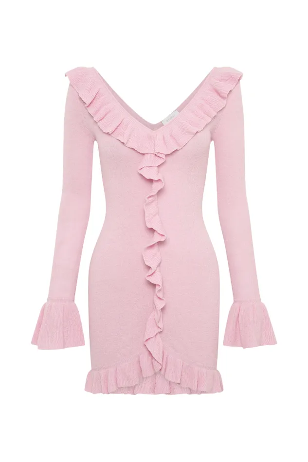 Women Meshki Dresses Karolina Knit Mini Dress With Frill 8211 Blush Pink