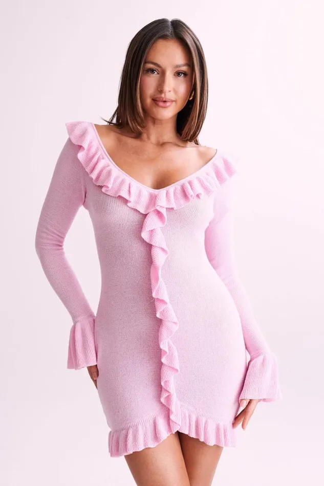 Women Meshki Dresses Karolina Knit Mini Dress With Frill 8211 Blush Pink