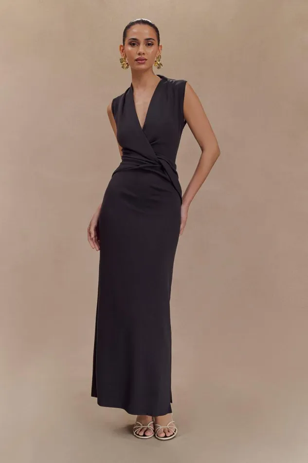 Women Meshki Dresses Lorelei Crepe Twist Midi Dress 8211 Dark Charcoal