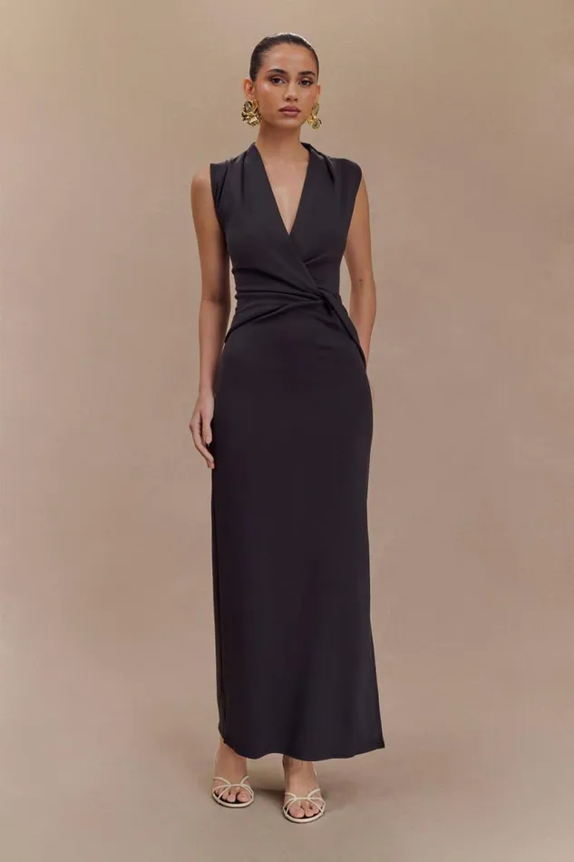 Women Meshki Dresses Lorelei Crepe Twist Midi Dress 8211 Dark Charcoal