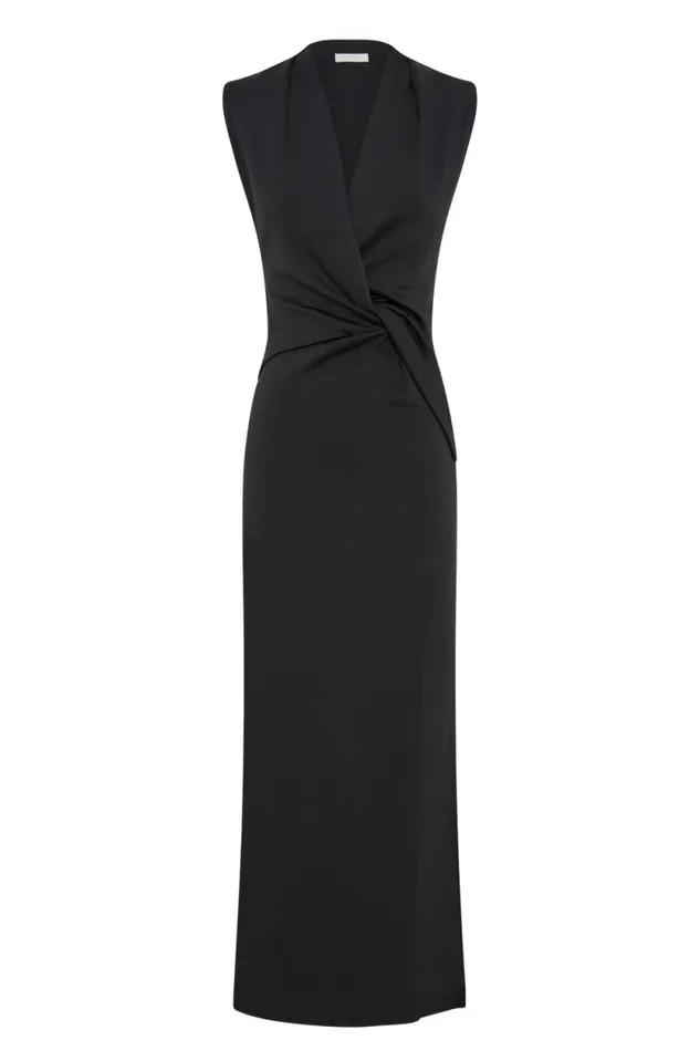 Women Meshki Dresses Lorelei Crepe Twist Midi Dress 8211 Dark Charcoal