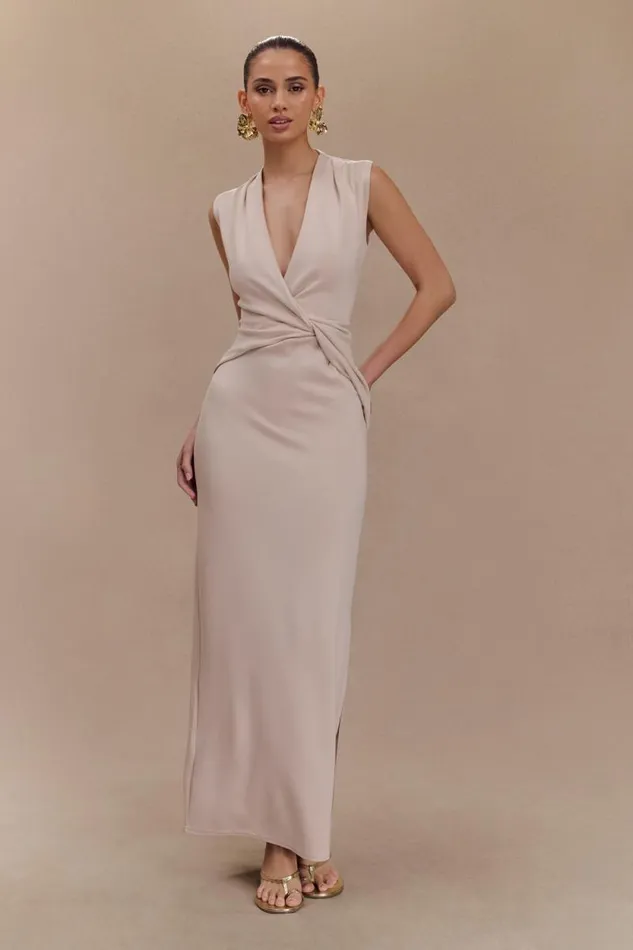 Women Meshki Dresses Lorelei Crepe Twist Midi Dress 8211 Taupe