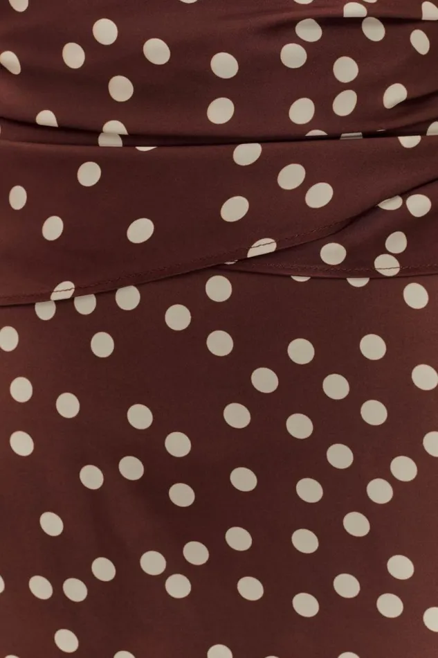 Women Meshki Dresses Marguerite Satin Halter Midi Dress 8211 Brown Polka Dot Print