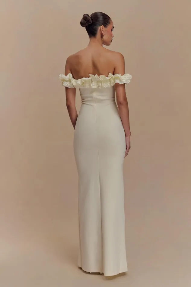 Women Meshki Dresses Nova Ruffle Off Shoulder Maxi Dress 8211 Ivory