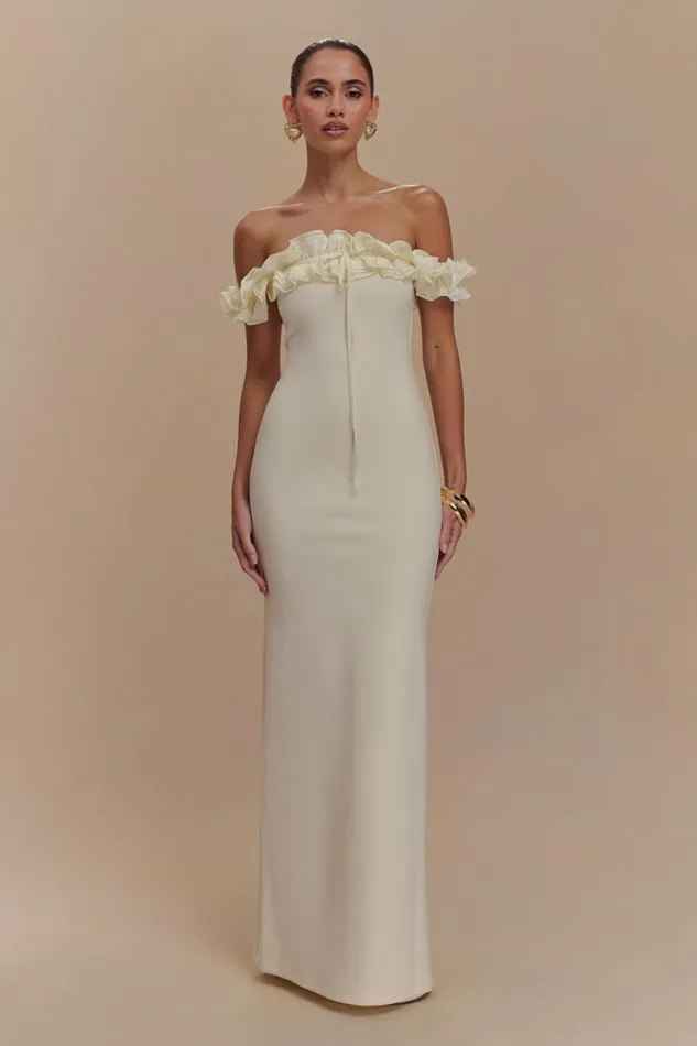 Women Meshki Dresses Nova Ruffle Off Shoulder Maxi Dress 8211 Ivory