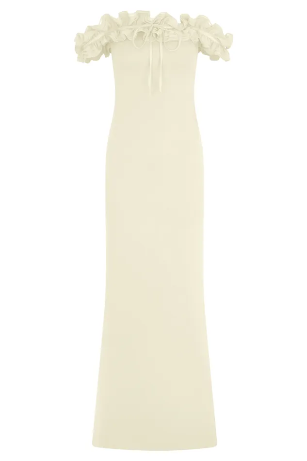 Women Meshki Dresses Nova Ruffle Off Shoulder Maxi Dress 8211 Ivory