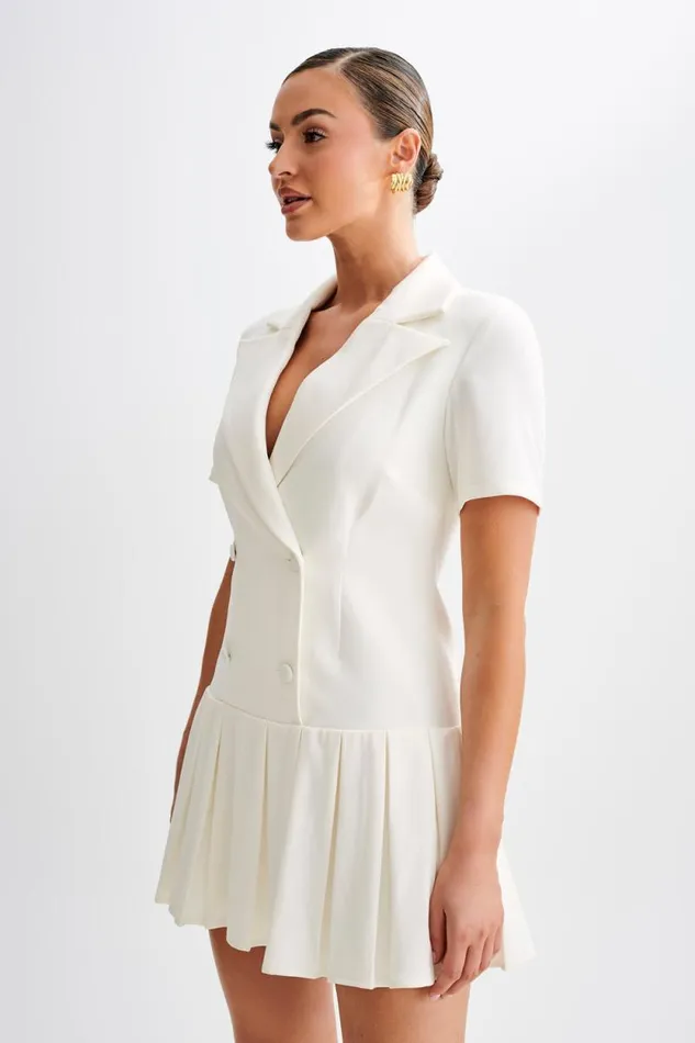 Women Meshki Dresses Quentin Suiting Pleated Mini Dress 8211 Ivory