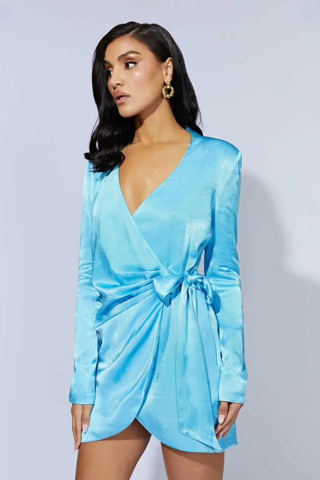 Women Meshki Dresses Saira Tie Up Mini Dress 8211 Azure Blue