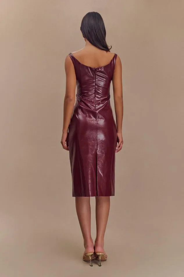 Women Meshki Dresses Sonia Faux Leather Midi Dress 8211 Cherry Red