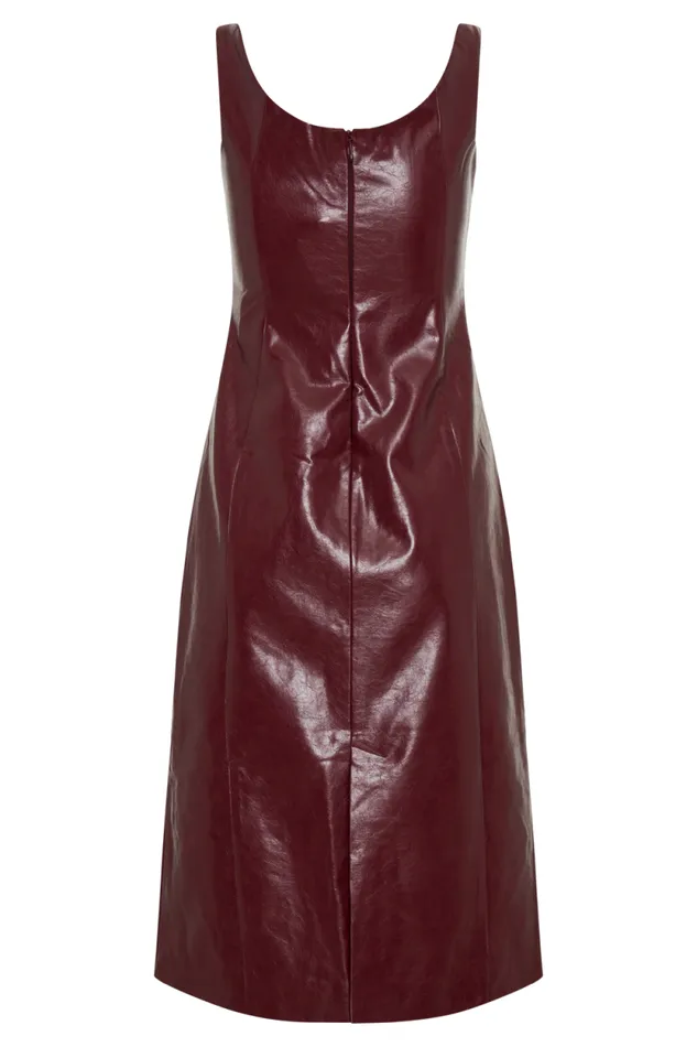 Women Meshki Dresses Sonia Faux Leather Midi Dress 8211 Cherry Red