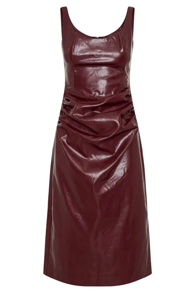 Women Meshki Dresses Sonia Faux Leather Midi Dress 8211 Cherry Red