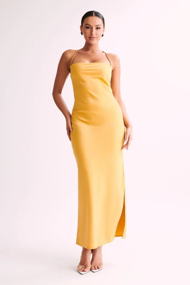 Women Meshki Dresses Sydney Straight Neck Slip Maxi Dress 8211 Yellow