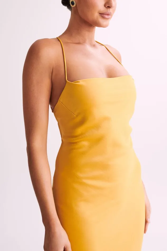 Women Meshki Dresses Sydney Straight Neck Slip Maxi Dress 8211 Yellow