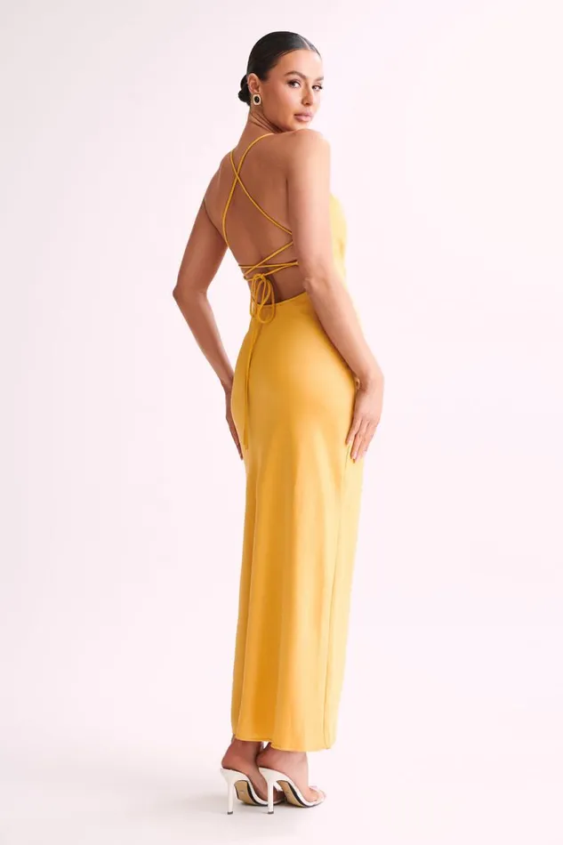 Women Meshki Dresses Sydney Straight Neck Slip Maxi Dress 8211 Yellow