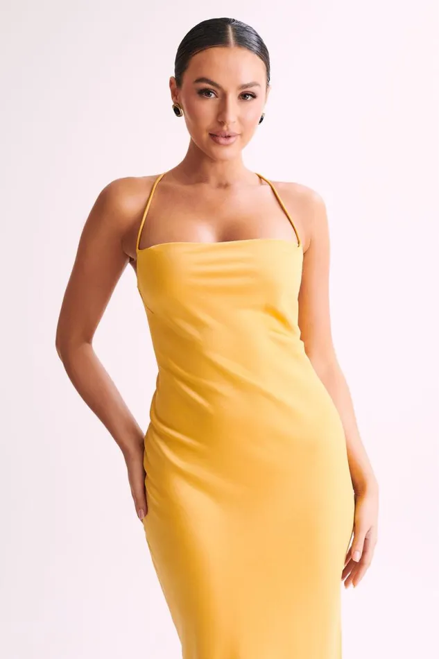 Women Meshki Dresses Sydney Straight Neck Slip Maxi Dress 8211 Yellow