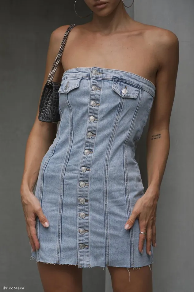 Women Meshki Dresses Tiani Buttoned Denim Mini Dress 8211 Light Blue