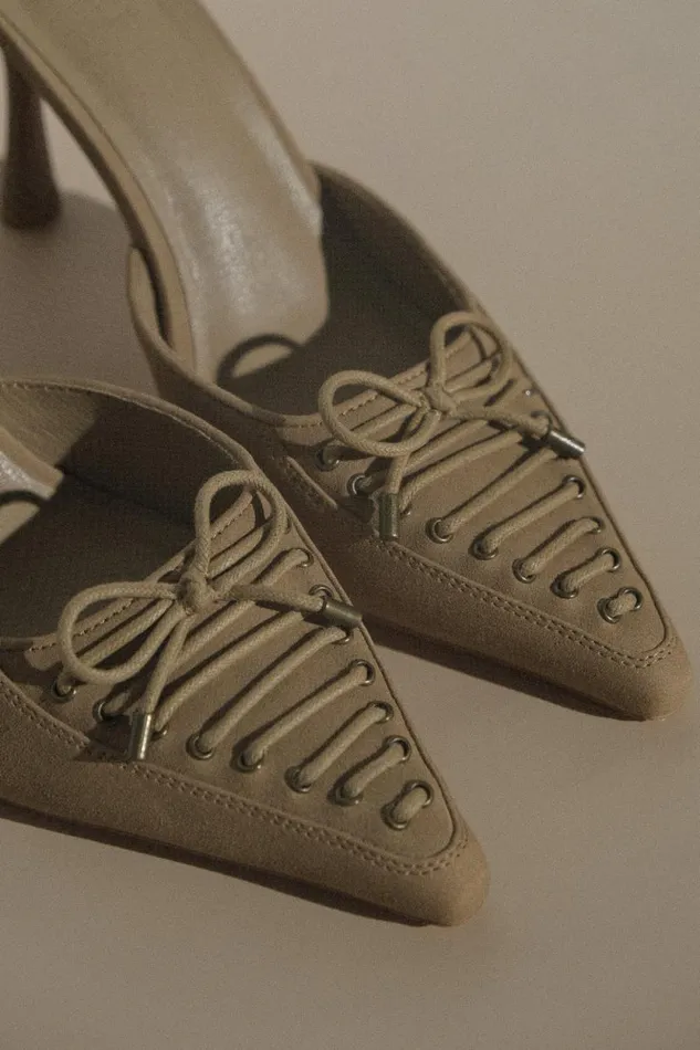 Women Meshki Jewellery Joanne Suede Lace Up Heels 8211 Camel