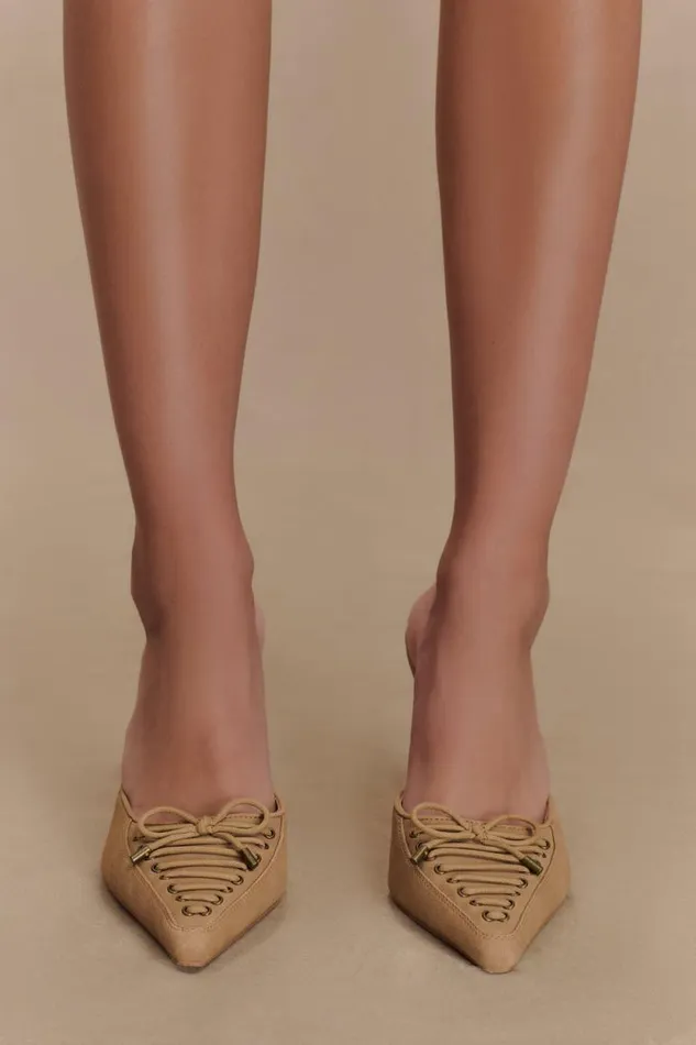 Women Meshki Jewellery Joanne Suede Lace Up Heels 8211 Camel