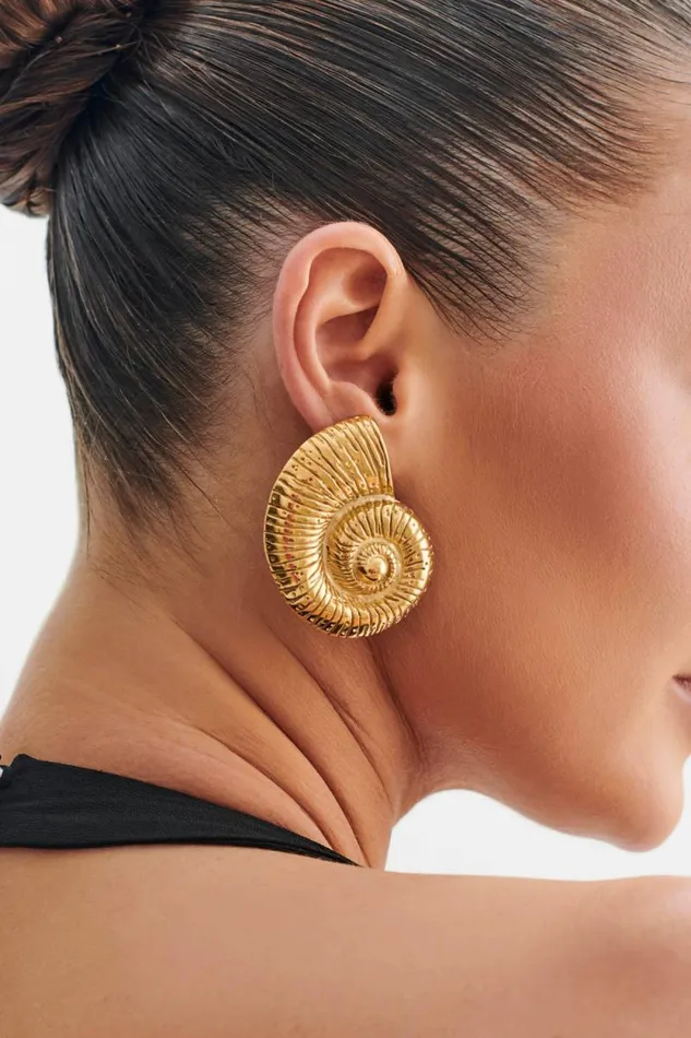 Women Meshki Jewellery Siren Shell Earrings 8211 Gold