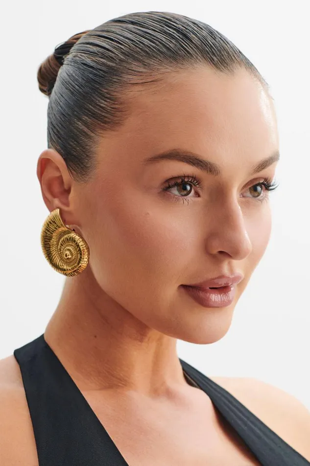Women Meshki Jewellery Siren Shell Earrings 8211 Gold