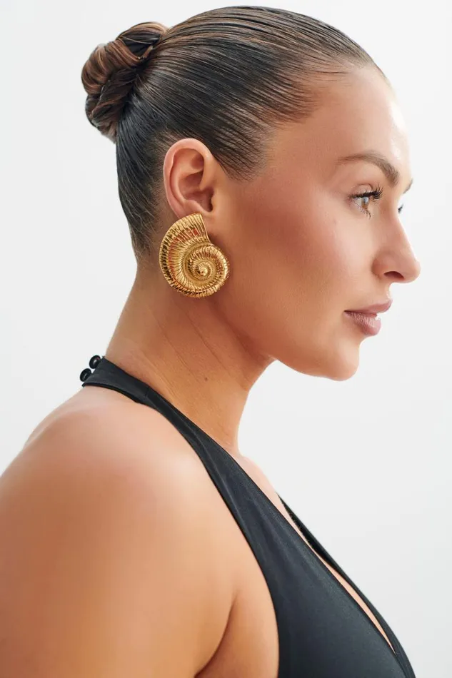Women Meshki Jewellery Siren Shell Earrings 8211 Gold