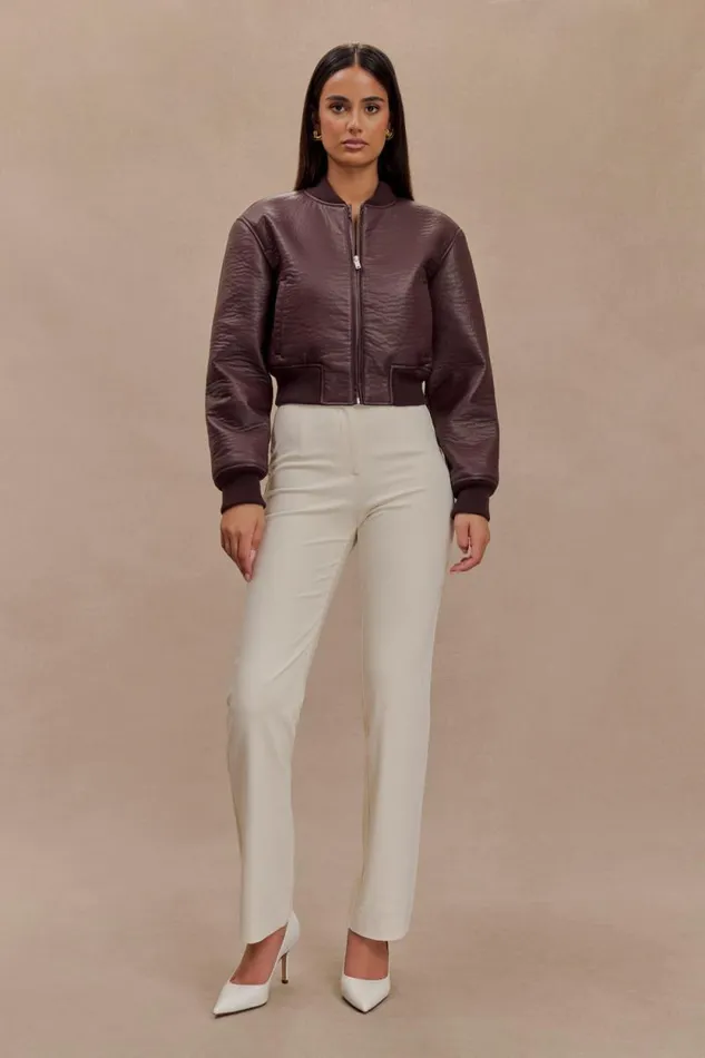 Women Meshki Outerwear Codi Faux Leather Bomber Jacket 8211 Merlot