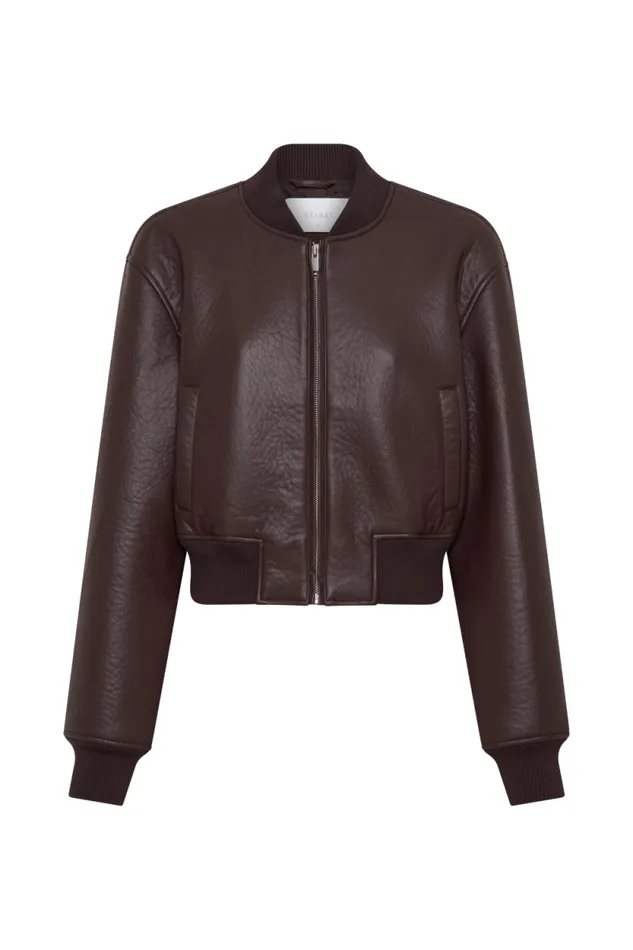 Women Meshki Outerwear Codi Faux Leather Bomber Jacket 8211 Merlot