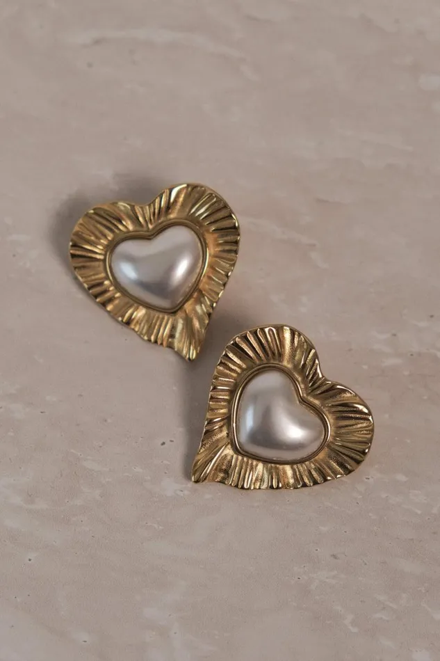 Women Meshki Outerwear Heart To Heart Pearl Earrings 8211 Gold