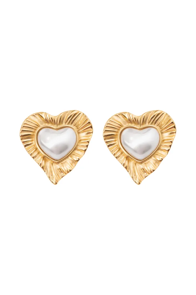 Women Meshki Outerwear Heart To Heart Pearl Earrings 8211 Gold