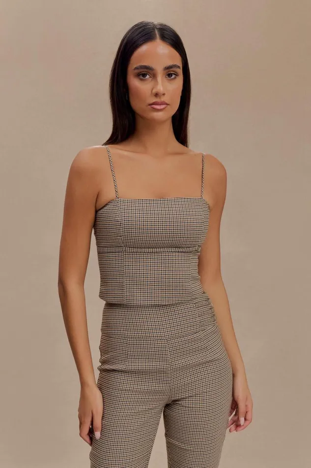 Women Meshki Tops Aberley Crop Top 8211 Tan Check