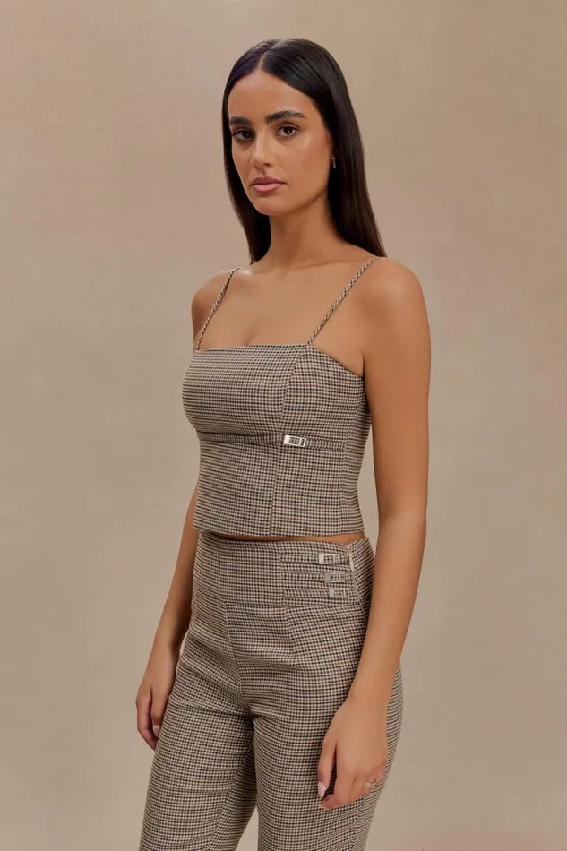 Women Meshki Tops Aberley Crop Top 8211 Tan Check