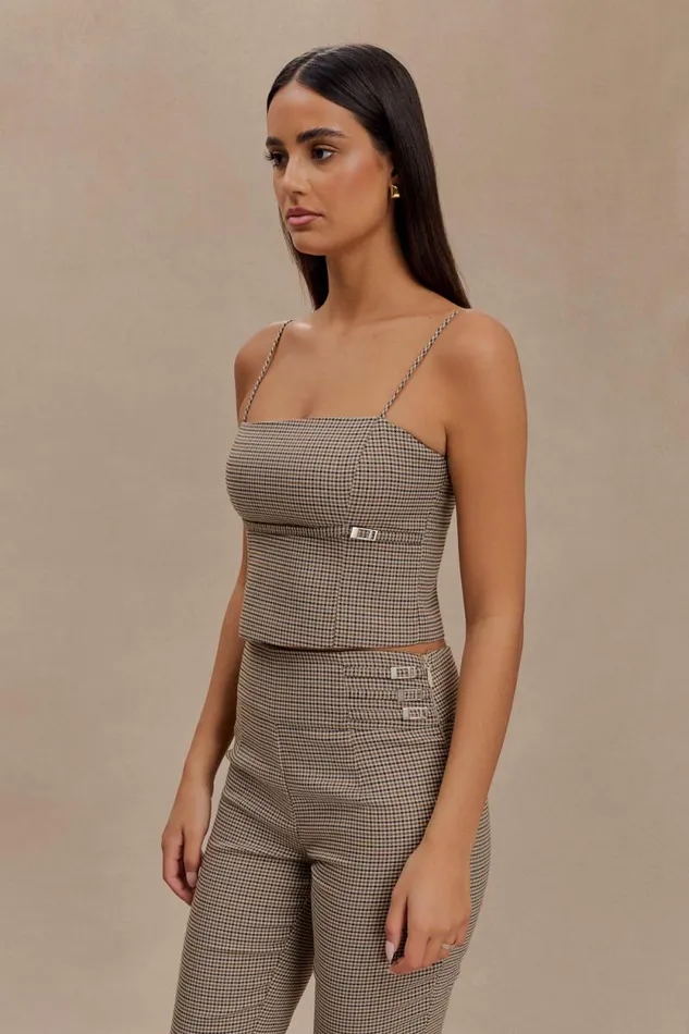 Women Meshki Tops Aberley Crop Top 8211 Tan Check