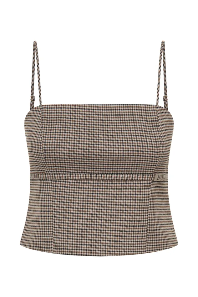 Women Meshki Tops Aberley Crop Top 8211 Tan Check