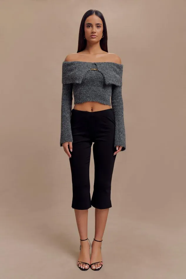 Women Meshki Tops Baxter Off Shoulder Fluffy Knit Top 8211 Charcoal
