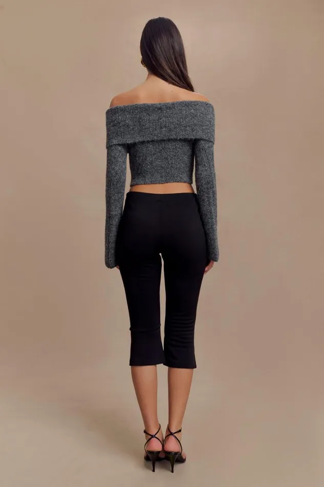 Women Meshki Tops Baxter Off Shoulder Fluffy Knit Top 8211 Charcoal