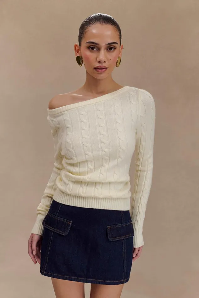 Women Meshki Tops Belinda Off Shoulder Cable Knit Top 8211 Ivory
