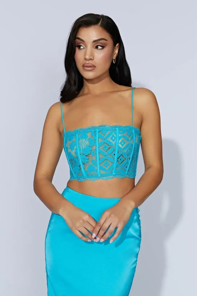 Women Meshki Tops Bellamy Scallop Lace Bodice 8211 Aquamarine