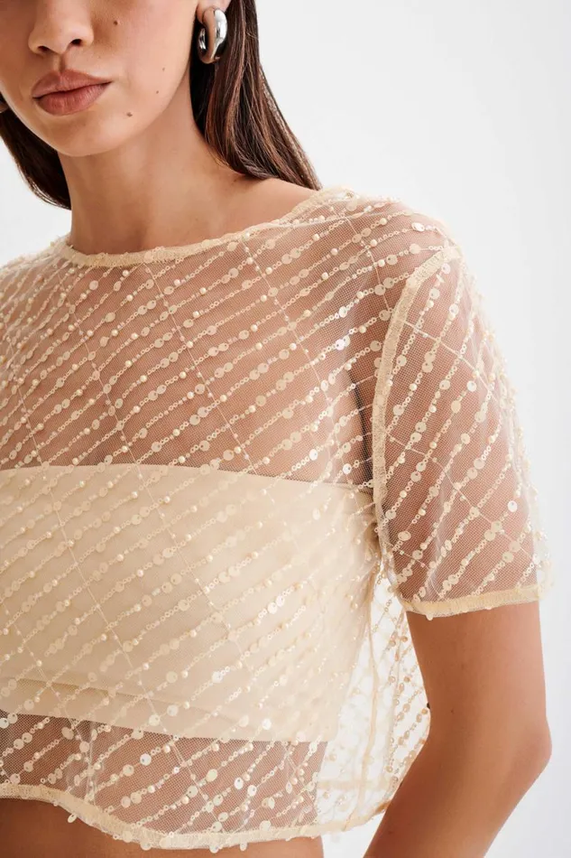 Women Meshki Tops Brynne Sequin Short Sleeve Top 8211 Buttercream
