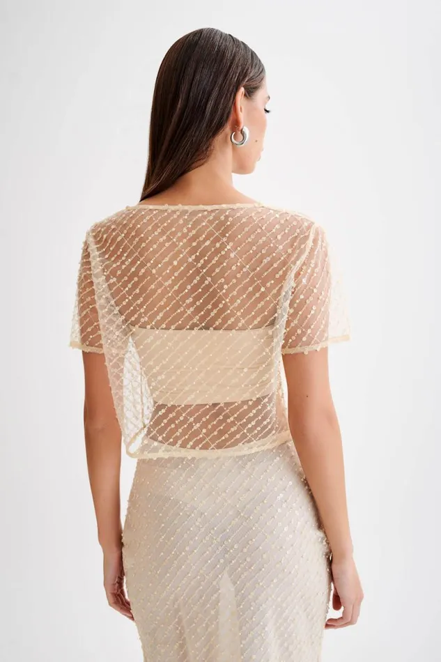 Women Meshki Tops Brynne Sequin Short Sleeve Top 8211 Buttercream