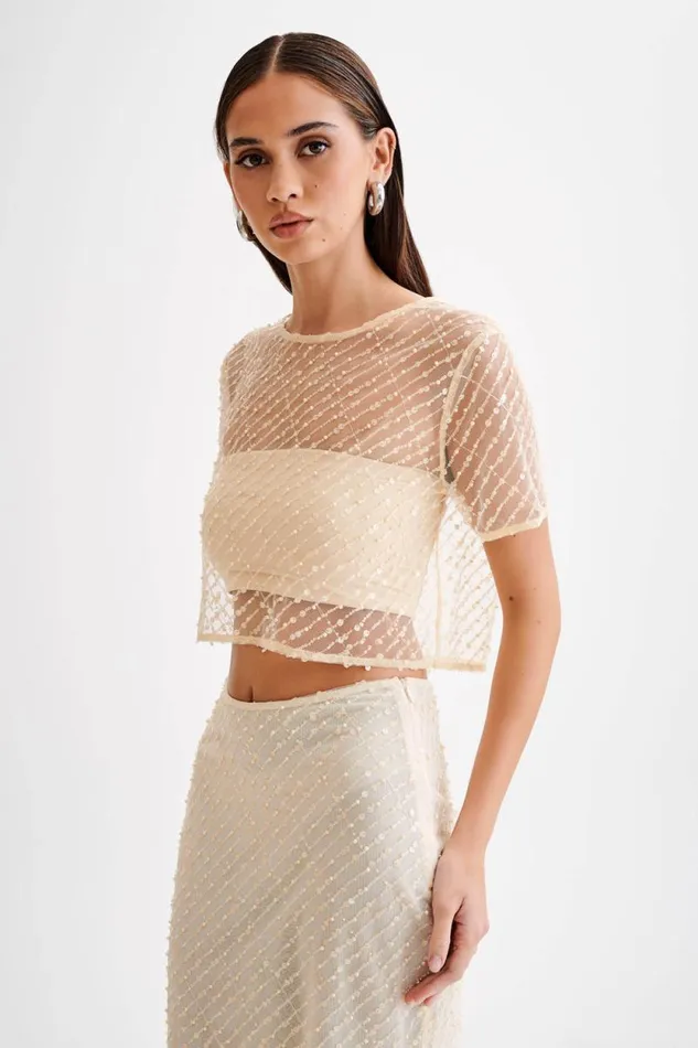 Women Meshki Tops Brynne Sequin Short Sleeve Top 8211 Buttercream