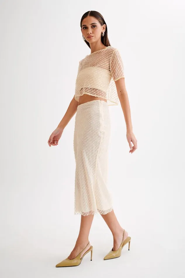 Women Meshki Tops Brynne Sequin Short Sleeve Top 8211 Buttercream