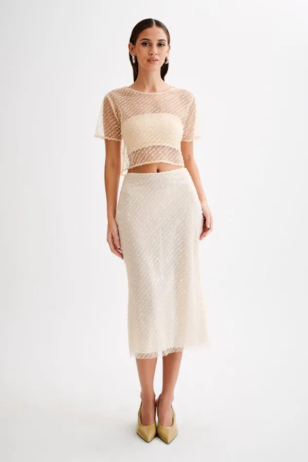 Women Meshki Tops Brynne Sequin Short Sleeve Top 8211 Buttercream