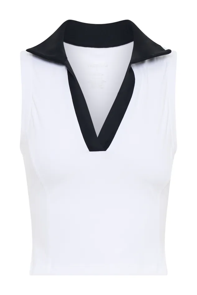 Women Meshki Tops Denver Sleeveless Collared Active Top 8211 BlackWhite