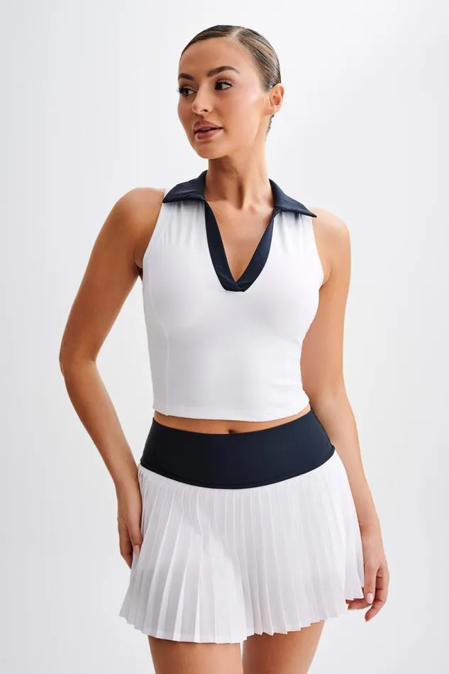 Women Meshki Tops Denver Sleeveless Collared Active Top 8211 BlackWhite