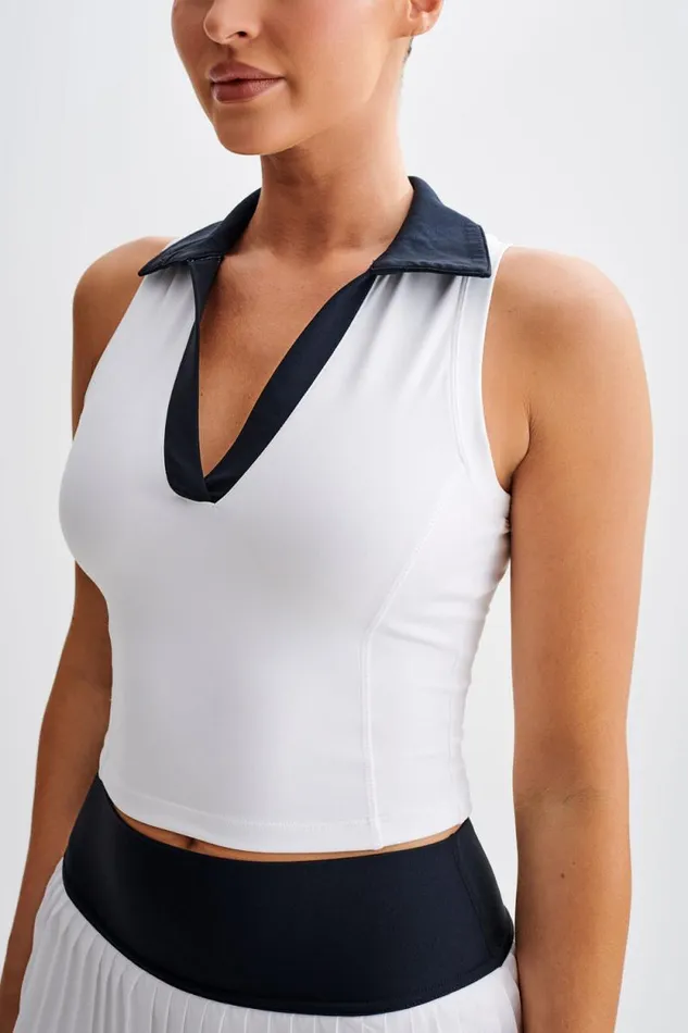 Women Meshki Tops Denver Sleeveless Collared Active Top 8211 BlackWhite